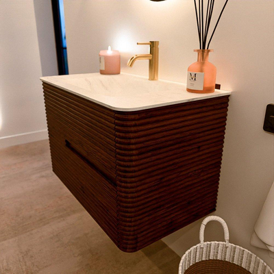 Mondiaz CIRO-DLUX Badkamermeubelset - 80x45x50cm - Solid surface wastafel Opalo - 1 wasbak Midden - 1 kraangat - 2 lades - Ruby