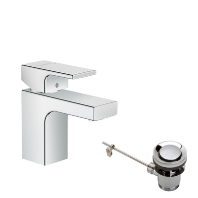 Hansgrohe Vernis Shape 1 greeps wastafelkraan - 70 zinc - met trekwaste - hoogglans chroom