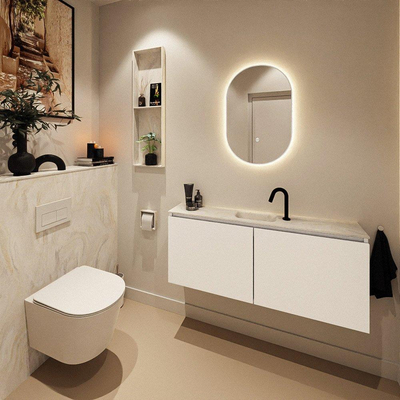 MONDIAZ TURE-DLUX Meuble toilette - 120cm - Talc - EDEN - vasque Ostra - position centrale - 1 trou de robinet