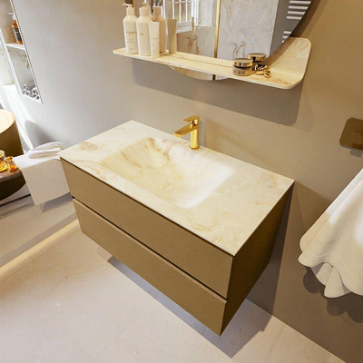 Mondiaz VICA-DLUX Ensemble de meuble de salle de bain - 90cm - meuble sous-vasque oro - 2 tiroirs - lavabo encastré cloud milieu - 1 trou de robinet - version haute de 60cm - frape