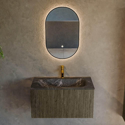 Mondiaz KURVE-DLUX Ensemble de meuble salle de bain - 80x46x40cm - 1 tiroir - lavabo en solid surface - milieu - 1 trou de robinet - Shadow