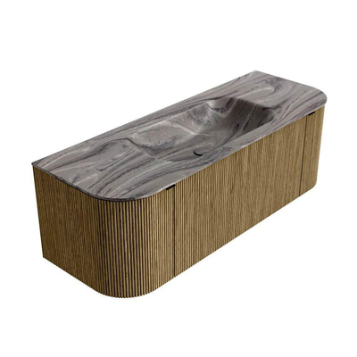 MONDIAZ KURVE-DLUX Meuble de salle de bains 130cm arrondi Gauche + Droite couleur Dusk avec 1 tiroir et 2 portes. Vasque BIG SMALL Centre sans trou de robinet Sombra.