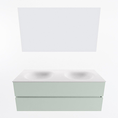 Mondiaz VICA ensemble de meuble de salle de bain - 130cm - meuble sous-vasque greey - 2 tiroirs - lavabo moon double - sans trous de robinet - couleur talc - miroir LED - version XL 60cm de haut