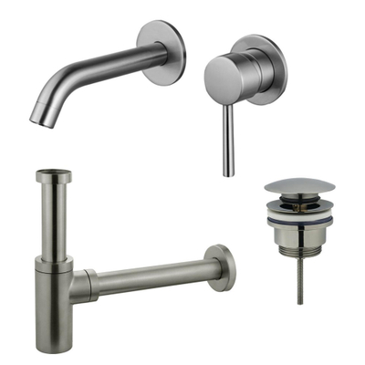 FugaFlow Eccelente Sobrado Badkamer Slim Wastafelkraanset - inbouw wastafelkraan - klikwaste plug - design sifon - PVD Geborsteld RVS -
