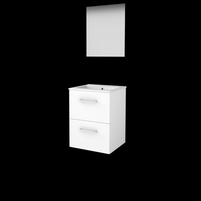 Basic-Line Ultimate 46 ensemble de meubles de salle de bain 50x46cm avec poignées 2 tiroirs lavabo en porcelaine 1 trou de robinetterie miroir éclairage mdf laqué blanc glacier