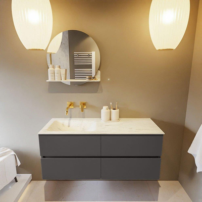 Mondiaz VICA-DLUX ensemble de meuble de salle de bain - 120cm - meuble sous-vasque gris foncé - 4 tiroirs - lavabo encastré cloud gauche - sans trous de robinet - version haute de 60cm - opalo