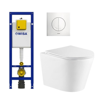 QeramiQ Dely Pack WC avec bâti-support Wisa plaque de commande blanche et cuvette avec abattant Blanc brillant