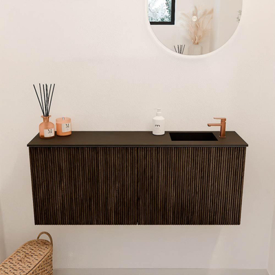 Mondiaz JOYA 100cm toiletmeubel - kleur Walnut - Wastafel FAYE positie Rechts 1 kraangat kleur Urban.