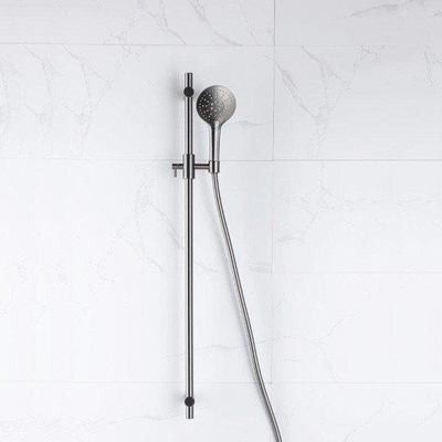 Fortifura Calvi ensemble barre de douche avec douchette à main ronde, flexible de douche lisse Gunmetal brossé PVD