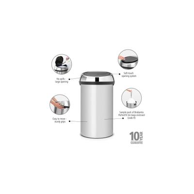 Brabantia Touch Bin Afvalemmer - 60 liter - metallic grey/brilliant steel