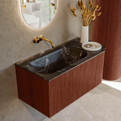 Mondiaz KURVE-DLUX Badkamermeubelset - 95x46x40cm - 1 lade - 1 deur - wastafel solid surface - links - zonder kraangat - Ruby