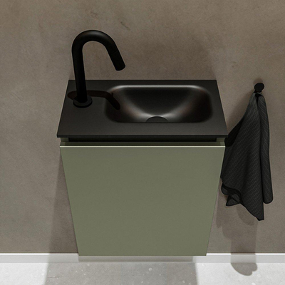 Mondiaz TURE Meuble lave-mains 40x23x50cm 1 trou de robinet 1 porte Army mat Lavabo Eden Droite Solid Surface Noir