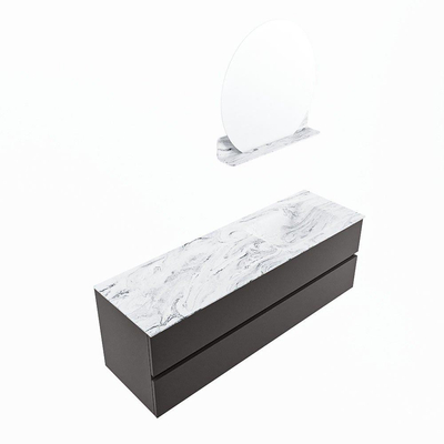 Mondiaz VICA-DLUX Ensemble de meuble de salle de bain - 150cm - meuble sous-vasque gris foncé - 2 tiroirs - lavabo encastré cloud droite - sans trous de robinet - version haute de 60cm - glace