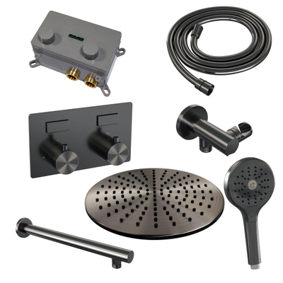 BRAUER Gunmetal Edition inbouw regendoucheset – Ø30 cm hoofddouche – 39.4 cm rechte wandarm – ronde handdouche – met omstel