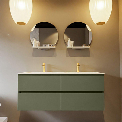 Mondiaz VICA-DLUX Ensemble de meuble de salle de bain - 120cm - meuble sous-vasque armée - 4 tiroirs - lavabo encastré nuage double - 2 trous de robinet - miroir modèle spot - version XL 60cm de haut - opalo