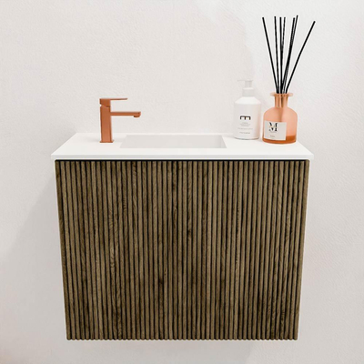 Mondiaz JOYA 50cm toiletmeubel - kleur Dusk - Wastafel FAYE positie Links 1 kraangat kleur Talc.