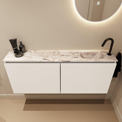 MONDIAZ TURE-DLUX Meuble toilette - 120cm - Talc - EDEN - vasque Glace - position droite - 1 trou de robinet
