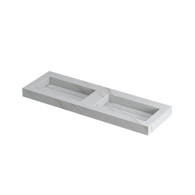 INK Pitch lavabo - 140x45x9cm - 2 bassins - 0 trous de robinet - bonde céramique Calacatta mat