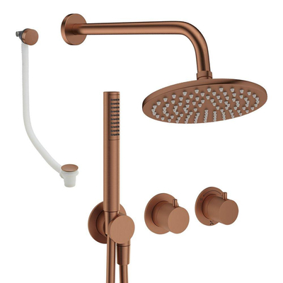 Crosswater Module Ensemble de douche de tête encastré - 2 poignées - vidage de baignoire - pomme de douche 20 cm - douchette à main - bras mural - bronze brossé