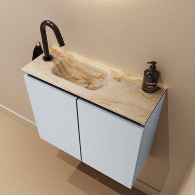 MONDIAZ TURE-DLUX Meuble toilette - 60cm - Clay - EDEN - vasque Frappe - position gauche - 1 trou de robinet