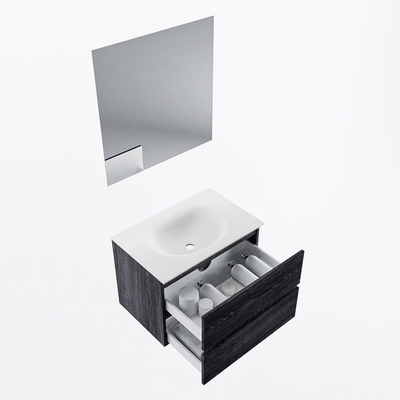 Mondiaz VICA ensemble de meuble de salle de bain - 70cm - meuble sous-vasque Anthracite - 2 tiroirs - lavabo moon milieu - sans trous de robinet - couleur talc - miroir LED - version XL 60cm haut