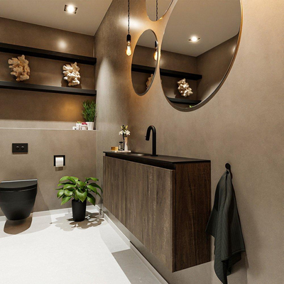 MONDIAZ TURE Kit lave-mains - 120x23x50cm - 1 trou de robinet - 2 portes - marron foncé mat - Lavabo centré - Solid Surface Noir