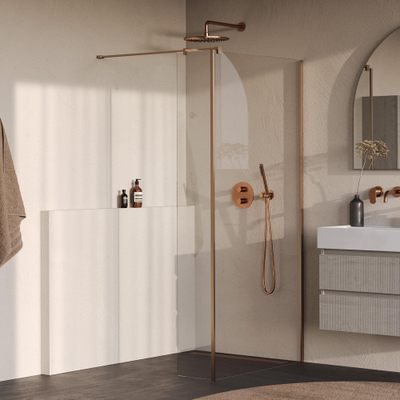 BRAUER Oblivion Inloopdouche - 100x200cm - 30cm zijwand - glascoating - helder glas - geborsteld koper PVD