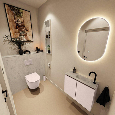 MONDIAZ TURE-DLUX Meuble toilette - 60cm - Rosee - EDEN - vasque Opalo - position droite - 1 trou de robinet