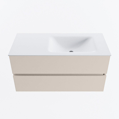 MONDIAZ VICA Ensemble meuble de salle de bains - 100cm - sous-meuble linen - 2 tiroirs - lavabo cloud à droite - 1 trou de robinet - version haute 60cm - talc