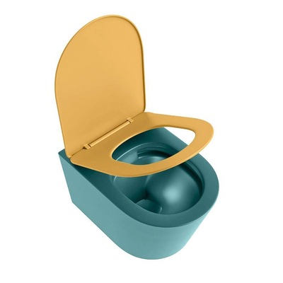 Mondiaz LAVIE hangtoilet – spoelrandloos – 36 x 53 cm – met softclose zitting – Smag (groen), zitting Ocher (geel)