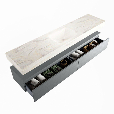 Mondiaz ALAN-DLUX Ensemble de meuble - 200cm - meuble Plata mat - 2 tiroirs - Lavabo Cloud Ostra suspendu - vasque Centre - 0 trous de robinet
