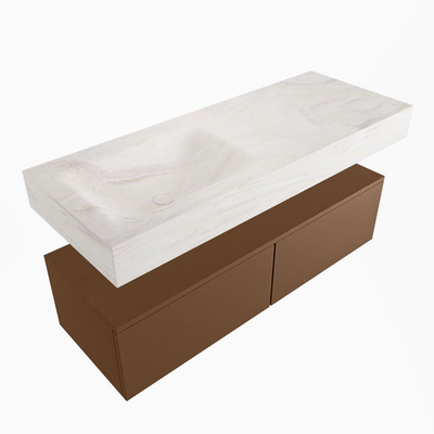 Mondiaz ALAN-DLUX Ensemble de meuble - 120cm - meuble Rust mat - 2 tiroirs - Lavabo Cloud Ostra suspendu - vasque gauche - 0 trous de robinet