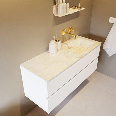 Mondiaz VICA-DLUX ensemble de meuble de salle de bain - 120cm - meuble sous lavabo talc - 4 tiroirs - lavabo encastré cloud droite - sans trous de robinet - version haute de 60cm - ostra