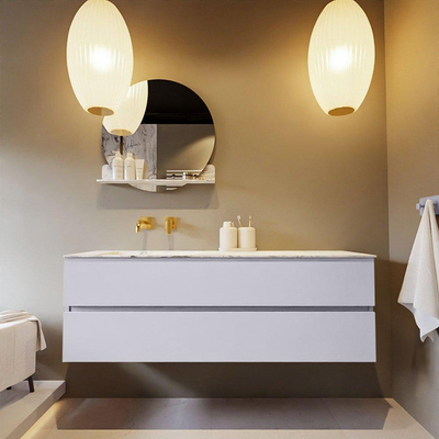 Mondiaz VICA-DLUX ensemble de meuble de salle de bain - 150cm - meuble sous-vasque cale - 2 tiroirs - lavabo encastré cloud gauche - sans trous de robinet - version haute de 60cm - glace