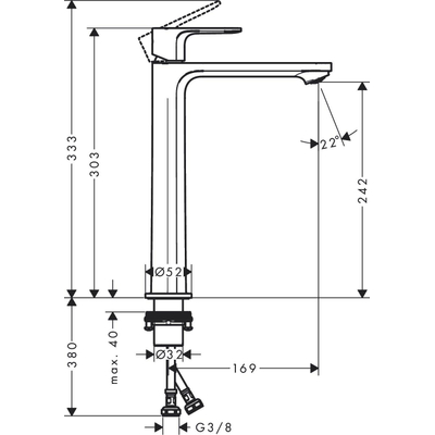 Hansgrohe Rebris E Mitigeur lavabo haut 1 trou 240 coolstart sans bonde chrome