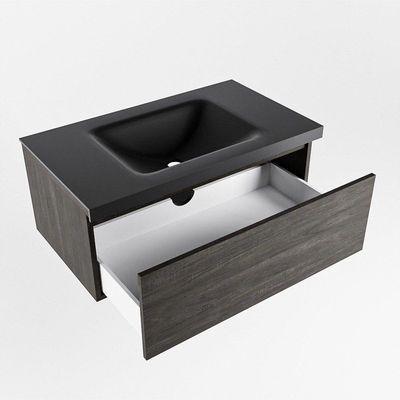 Mondiaz BUKLA Ensemble de meuble - 80x45x34cm - 1 trou de robinet - lavabo centré - solid surface - Urban - sans poignée - 1 tiroir - Mélamine - Marron foncé