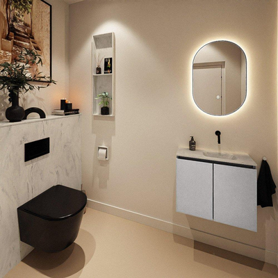 MONDIAZ TURE-DLUX Meuble WC 60cm Plata. Lavabo EDEN Opalo position droite. Sans trou de robinet.