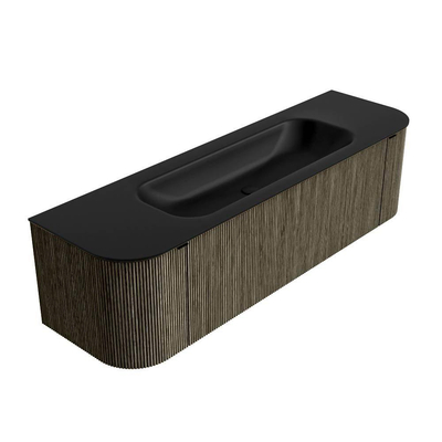 Mondiaz KURVE Ensemble de meuble de salle de bains - 160x46x40cm - 1 tiroir - 2 portes - lavabo solid surface - central - sans trou de robinet - Shadow