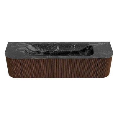 MONDIAZ KURVE-DLUX Meuble de salle de bains 170 cm avec module 25 Len R couleur Walnut avec 1 tiroir et 2 portes. Lavabo BIG LARGE central sans trou de robinet couleur Lava.