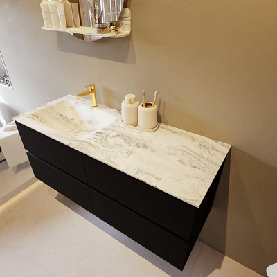 Mondiaz VICA-DLUX Ensemble de meuble de salle de bain - 120cm - meuble sous-vasque urban - 4 tiroirs - lavabo encastré cloud gauche - 1 trou de robinet - version haute de 60cm - glace