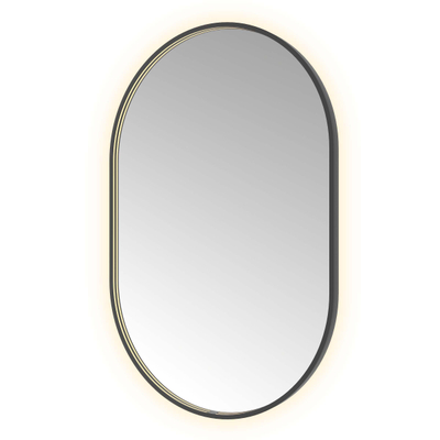 Hotbath &MORE Spiegel Oval - 80x120cm - direct en indirect LED - spiegelverwarming - dimbaar - met afstandsbediening - PVD - geborsteld zwart