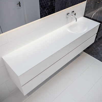 Mondiaz VICA ensemble de meuble de salle de bain - 200cm - meuble sous vasque talc - 4 tiroirs - lavabo moon droite - sans trou de robinet - miroir LED - version XL 60cm de haut