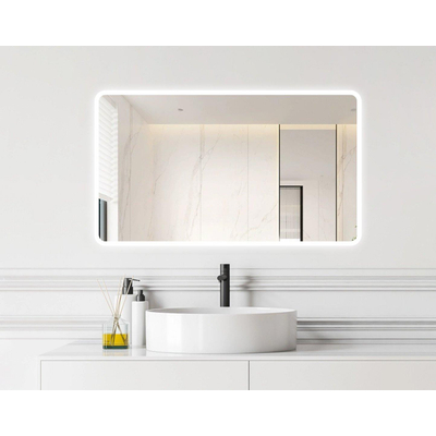 Fugaflow Excellent Arredo Miroir de Salle de Bain - 120x70 cm - avec coins arrondis - installation horizontale / verticale - éclairage LED indirect - chauffage du miroir - capteur infrarouge en partie inférieure