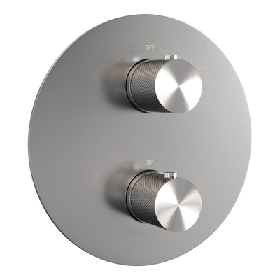 BRAUER Brushed Carving thermostatische Inbouw Regendouche - 3-weg - rond - set 87 - 20cm hoofddouche - gebogen muurarm - staaf handdouche - doucheslang - geïntegreerde glijstang - RVS geborsteld PVD