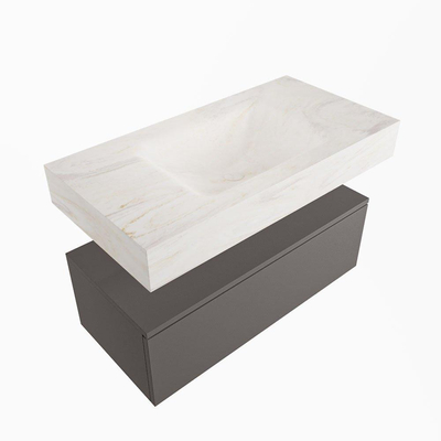 Mondiaz ALAN-DLUX Ensemble de meuble - 90cm - meuble Dark grey mat - 1 tiroir - Lavabo Cloud Ostra suspendu - vasque Centre - 1 trou de robinet