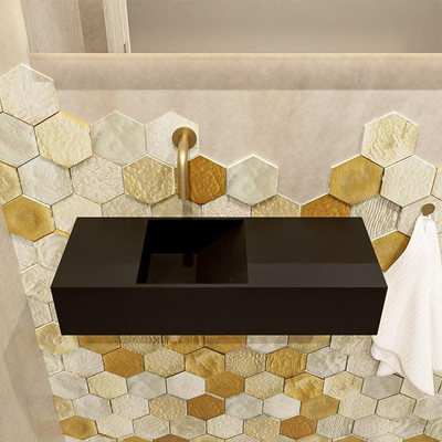 Mondiaz TYNE fontein - 60x23x12cm - wasbak links - 0 kraangaten - solid surface Urban mat