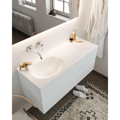 Mondiaz VICA ensemble de meuble de salle de bain - 120cm - meuble sous-vasque argile - 2 tiroirs - lavabo lune gauche - sans trou de robinet version XL 60cm de haut