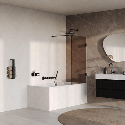 BRAUER Void Paroi de baignoire - 80x140 - verre bronze - incl. revêtement en verre - noir mat