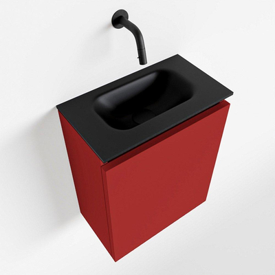 MONDIAZ TURE Toiletmeubel 40x23x50cm met 0 kraangaten 1 deuren fire mat Wastafel Eden midden Solid Surface Zwart