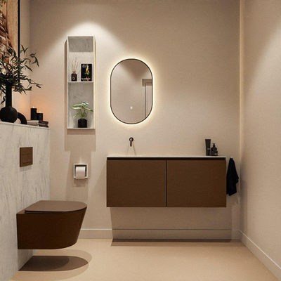 MONDIAZ TURE-DLUX Meuble toilette - 120cm - Rust - EDEN - vasque Opalo - position gauche - sans trou de robinet